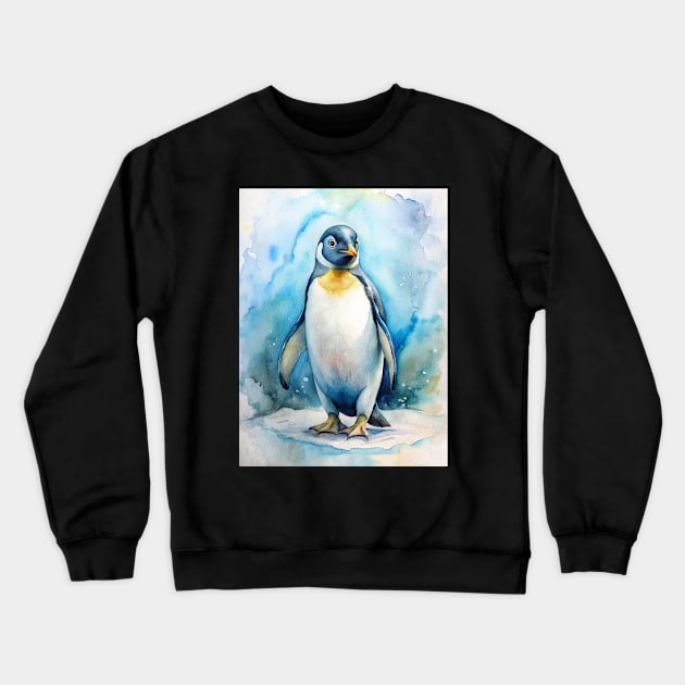 Adorable Penguin Animal Watercolor Painting Crewneck Sweatshirt by Art-Jiyuu